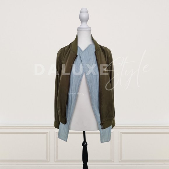 UNIQUE Central Park West Jacket Army Green with Denim Lining Underlay - Picture 1 of 3